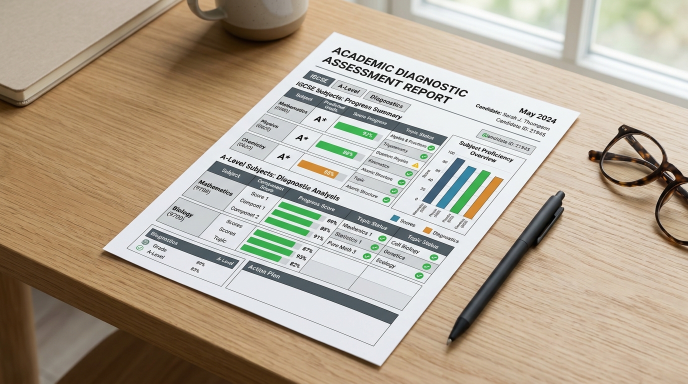 Academic diagnostic assessment report for IGCSE and A-Level subjects in Abu Dhabi