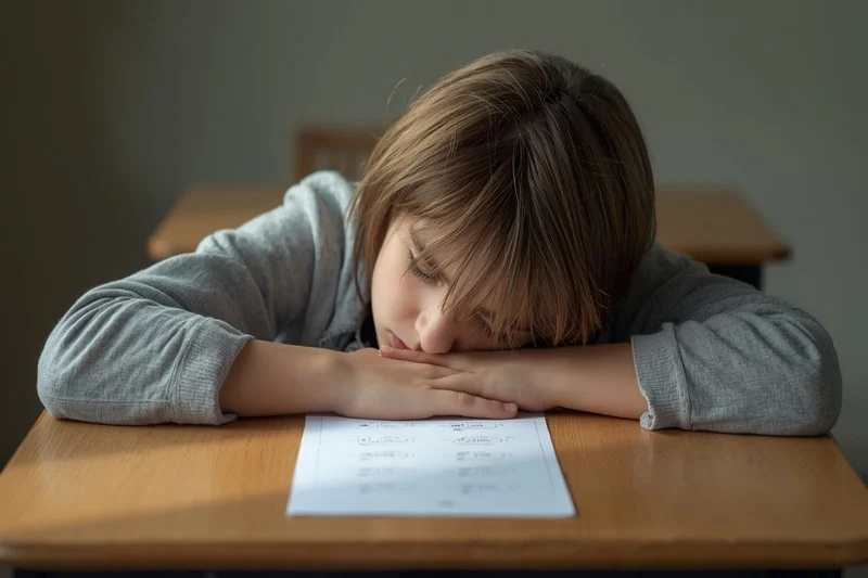 Teenage IGCSE student looking discouraged after a low maths exam result