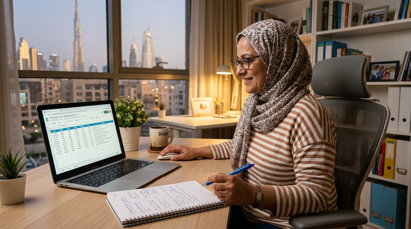 A UAE parent reviewing a diagnostic tutoring plan and structured academic milestones.