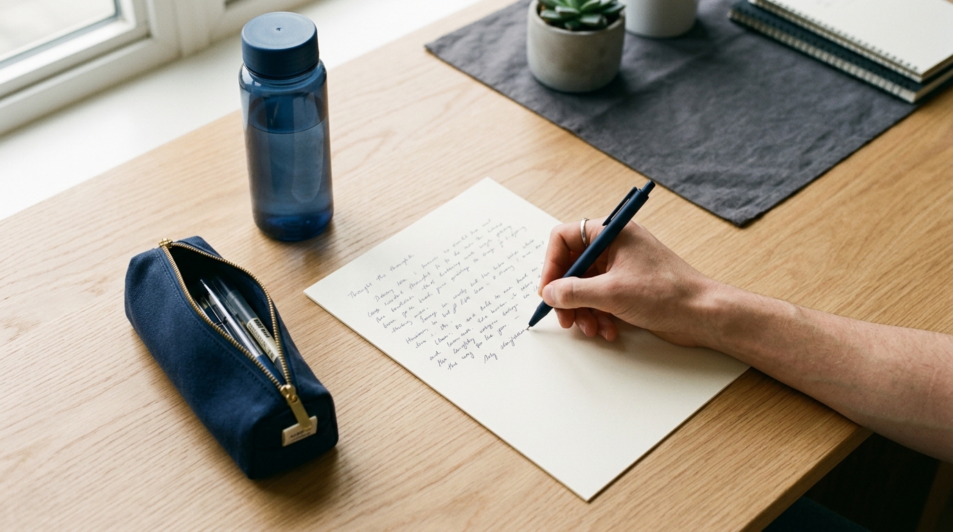 Student writing their worries on a sheet of paper before a maths test